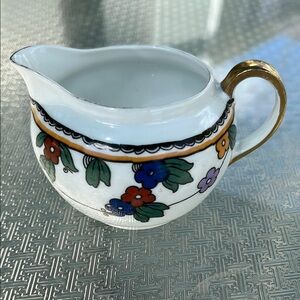 Vintage Victoria China small Floral Creamer with Gold Handle